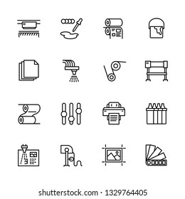 Printing house simple icon set. Contains such symbols printer, scanner, offset machine, plotter, brochure, rubber stamp. Polygraphy office, typography concept