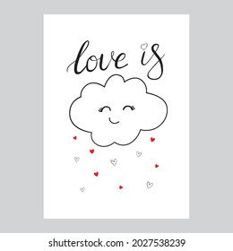 A printing house for Valentine's Day with cute hand-drawn hearts. Vector, illustration