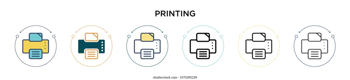 Printing icon in filled, thin line, outline and stroke style. Vector illustration of two colored and black printing vector icons designs can be used for mobile, ui, web