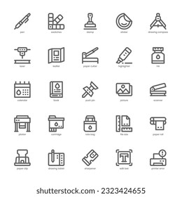 Imprimir paquete de iconos para el diseño del sitio web, logotipo, aplicación e interfaz de usuario. Diseño de esquema de icono de impresión. Ilustración gráfica vectorial y trazo editable.