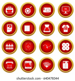 Printing icon red circle set isolated on white background