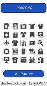  printing icon set. 25 filled printing icons. Simple modern icons about  - Bookmark, Analytics, Shirt, Printing test, Printing, Monaco