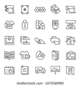 Printing, icon set. Digital and offset, linear icons. Line with editable stroke