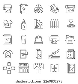Printing, icon set. Digital and offset, linear icons. Line with editable stroke svg