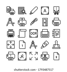 Printing icon set vector line for website, mobile app, presentation, social media. Suitable for user interface and user experience.