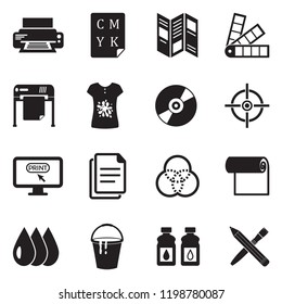 Printing Icons. Black Flat Design. Vector Illustration. 