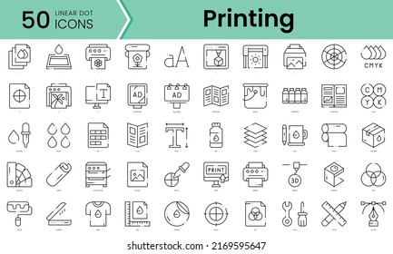 printing Icons bundle. Linear dot style Icons. Vector illustration