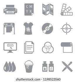Printing Icons. Gray Flat Design. Vector Illustration. 