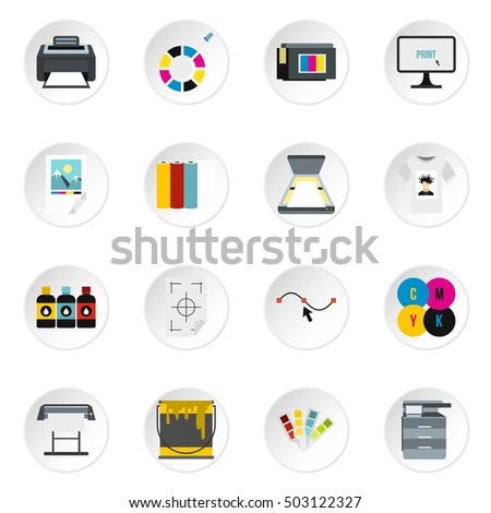 Printing icons set. Flat illustration of 16 printing vector icons for web