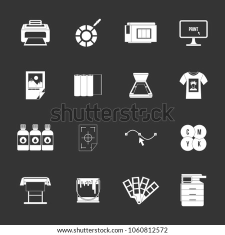 Printing icons set vector white isolated on grey background 
