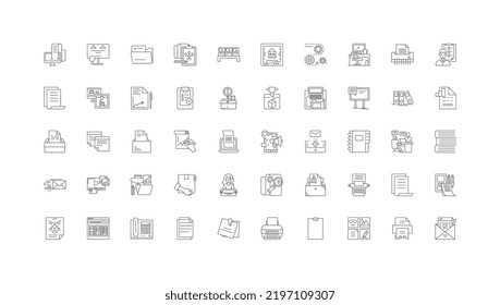 Printing ideas, linear icons, line signs set, vector collection
