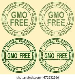 Printing Impression. Different versions of the mark. Natural product. stamp, GMO free