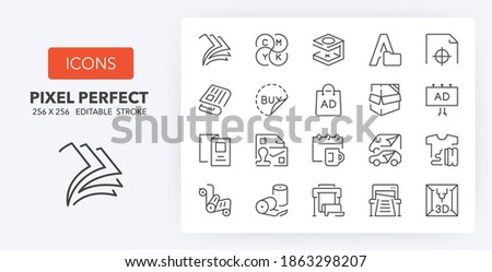 Printing industry thin line icon set. Outline symbol collection. Editable vector stroke. 