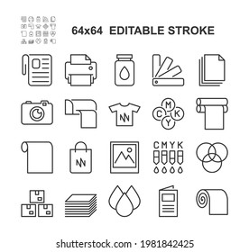 Printing Industry Vector Line Icons Set. Editable Stroke, 64x64 Pixel Perfect. svg