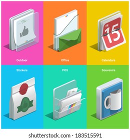 Printing isometric icons on a colorful background