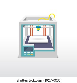 Printing machine 3d printer technical innovation model prototype vector illustration