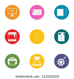 Printing machine icons set. Flat set of 9 printing machine vector icons for web isolated on white background