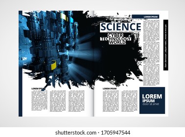 Druckzeitschrift mit 3D-Rendering-Technologiekonzept leicht zu editierbar