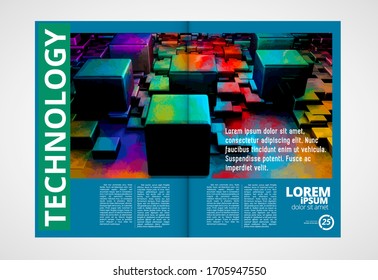 Printing magazine with 3D rendering technology concept easy to editable