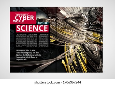 Printing magazine with 3D rendering technology concept easy to editable