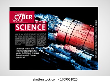 Revista de impresión con el concepto de tecnología de representación 3D fácil de editar