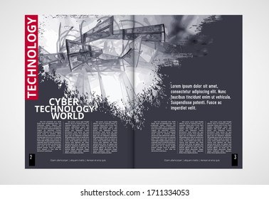 Revista de impresión con el concepto de tecnología de representación 3D fácil de editar