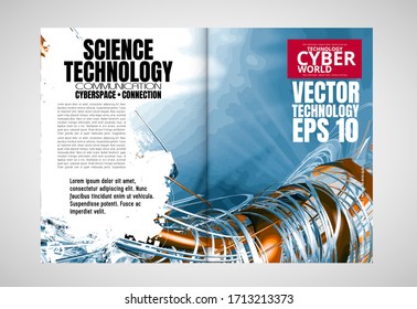 Revista de impresión con el concepto de tecnología de representación 3D fácil de editar