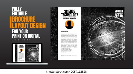 Revista de impresión, diseño de folletos con fondo tecnológico, vector