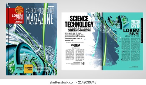 Printing magazine, brochure layout with technology background, vector