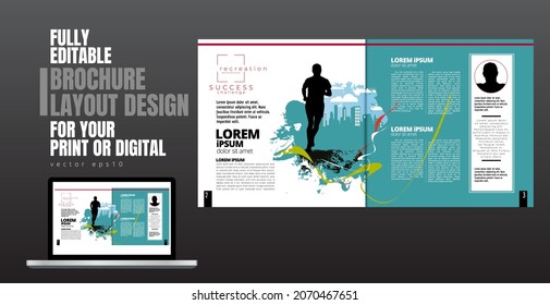 Printing magazine or e-book with sport subject in background, easy to editable vector