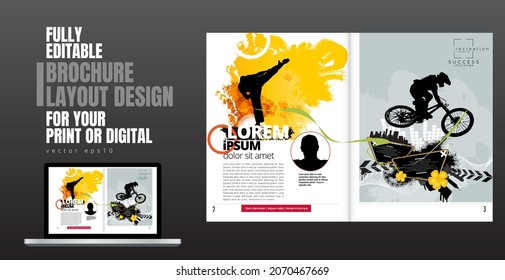 Printing magazine or e-book with sport subject in background, easy to editable vector