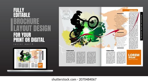 Printing magazine or e-book with sport subject in background, easy to editable vector