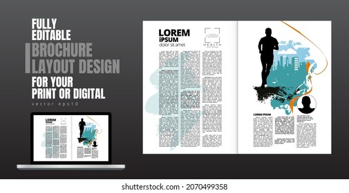 Printing magazine or e-book with sport subject in background, easy to editable vector