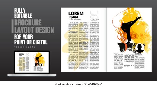 Printing magazine or e-book with sport subject in background, easy to editable vector