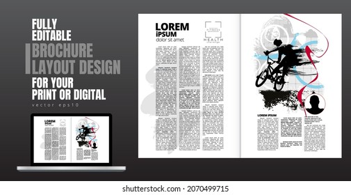 Printing magazine or e-book with sport subject in background, easy to editable vector