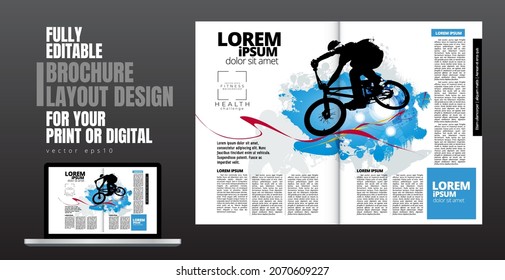 Printing magazine or e-book with sport subject in background, easy to editable vector