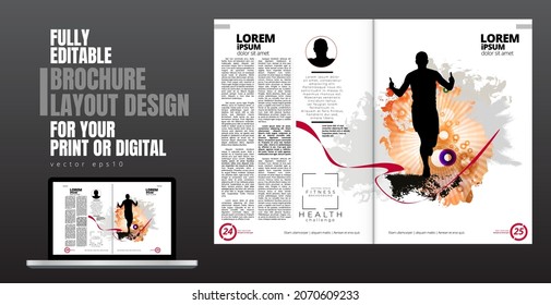 Printing magazine or e-book with sport subject in background, easy to editable vector
