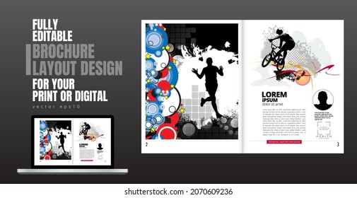 Printing magazine or e-book with sport subject in background, easy to editable vector