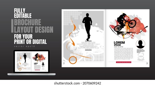 Printing magazine or e-book with sport subject in background, easy to editable vector