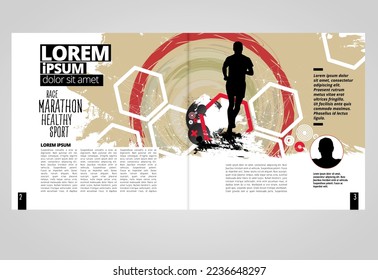 Printing magazine or e-book with sport subject in background, easy to editable vector