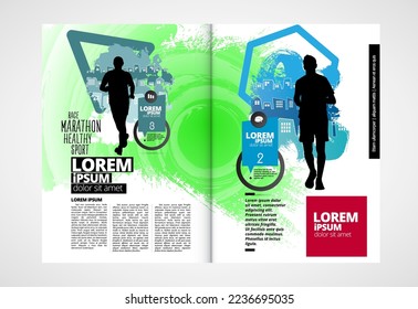 Printing magazine or e-book with sport subject in background, easy to editable vector