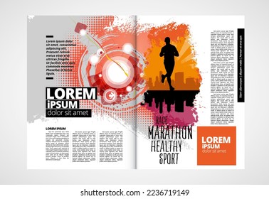 Printing magazine or e-book with sport subject in background, easy to editable vector