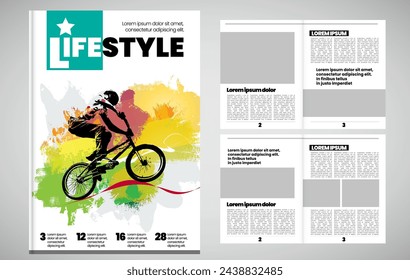 Printing magazine or e-book with sport subject in background, easy to editable vector