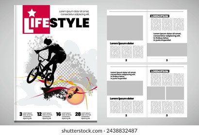 Printing magazine or e-book with sport subject in background, easy to editable vector