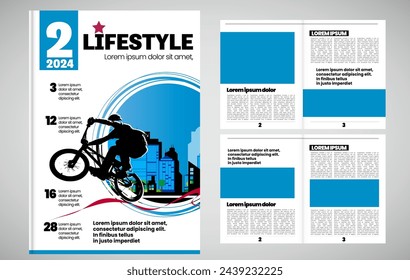 Printing magazine or e-book with sport subject in background, easy to editable vector