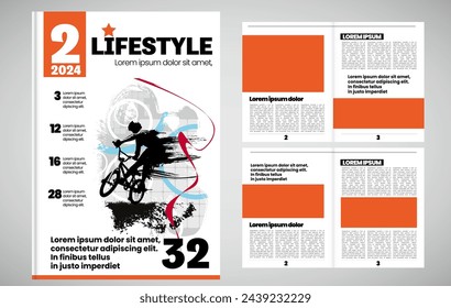 Printing magazine or e-book with sport subject in background, easy to editable vector