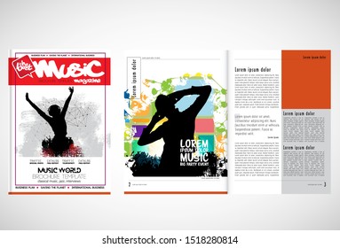 Printing magazine with music subject in background, easy to editable vector