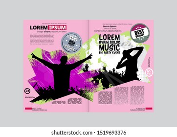 Printing magazine with music subject in background, easy to editable vector