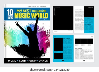Printing magazine with music subject in background, easy to editable vector