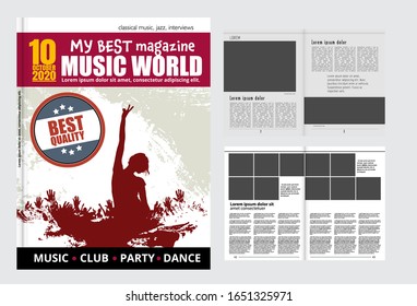 Printing magazine with music subject in background, easy to editable vector